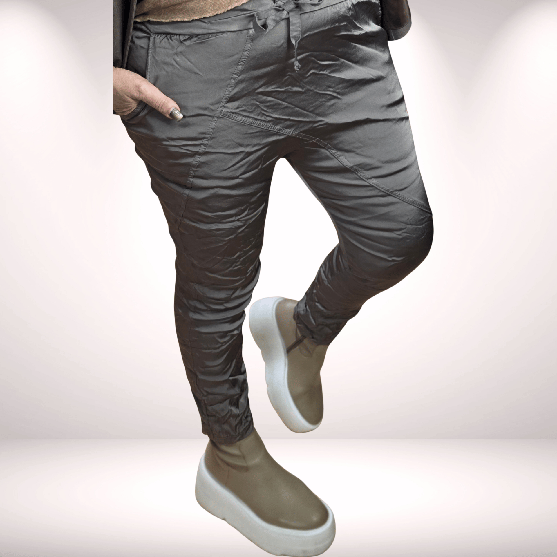 Baggy Glänzi – Taupe & Anthrazit