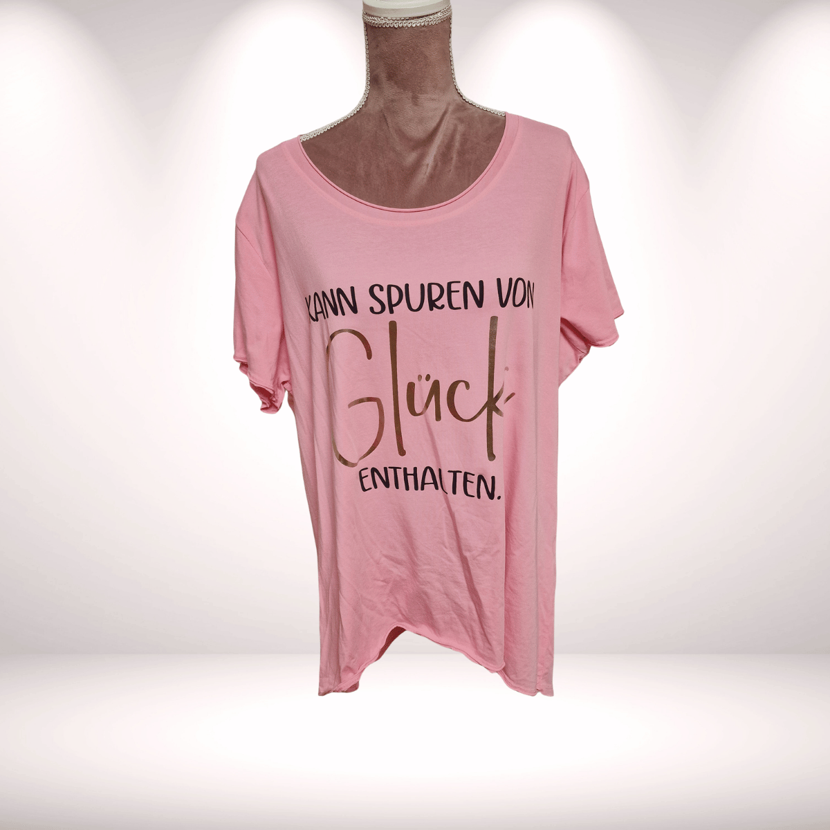 Vokuhila Shirt „Kann Spuren von Glück enthalten“ – mit Gold Print -pink