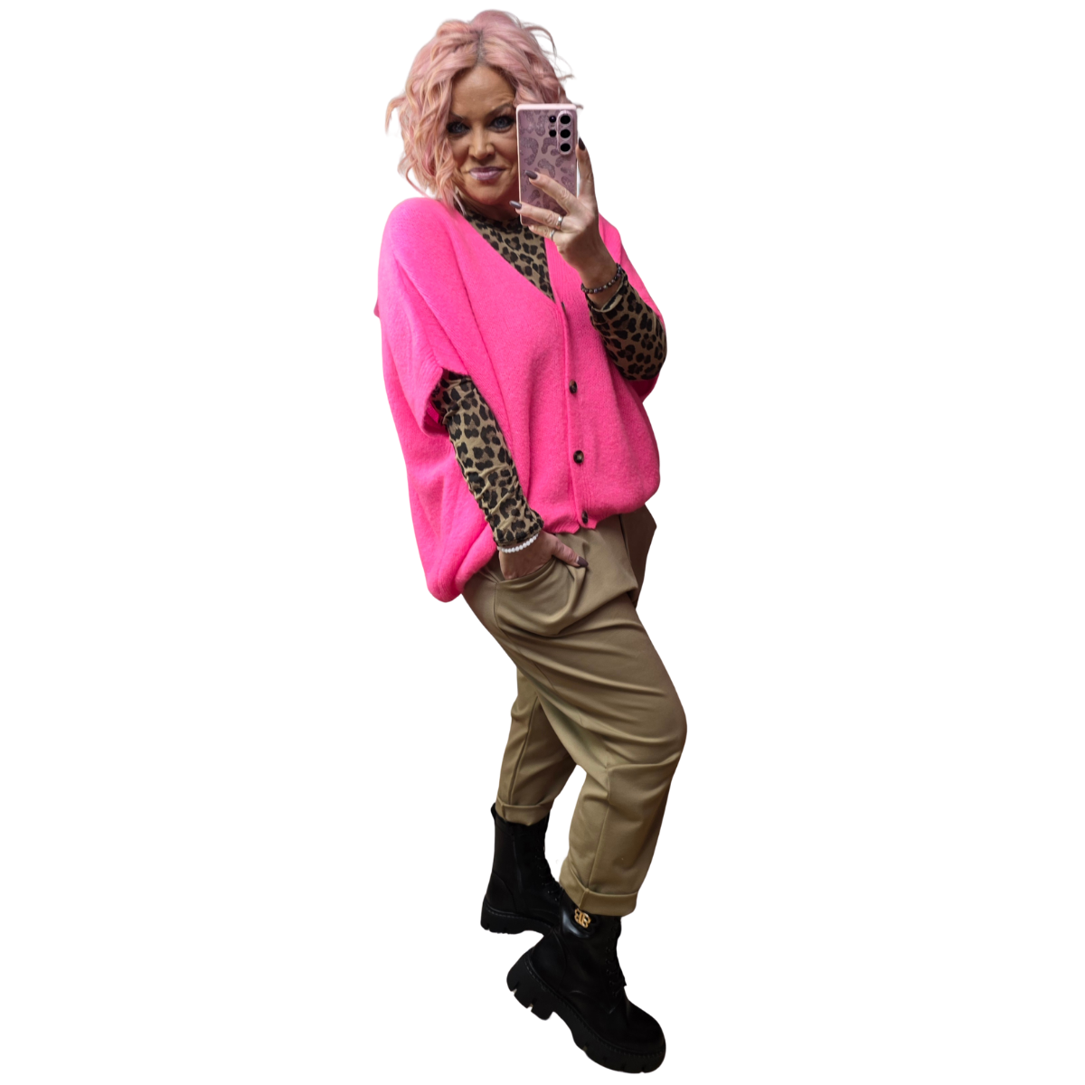 Pullunder Neonpink & Beige