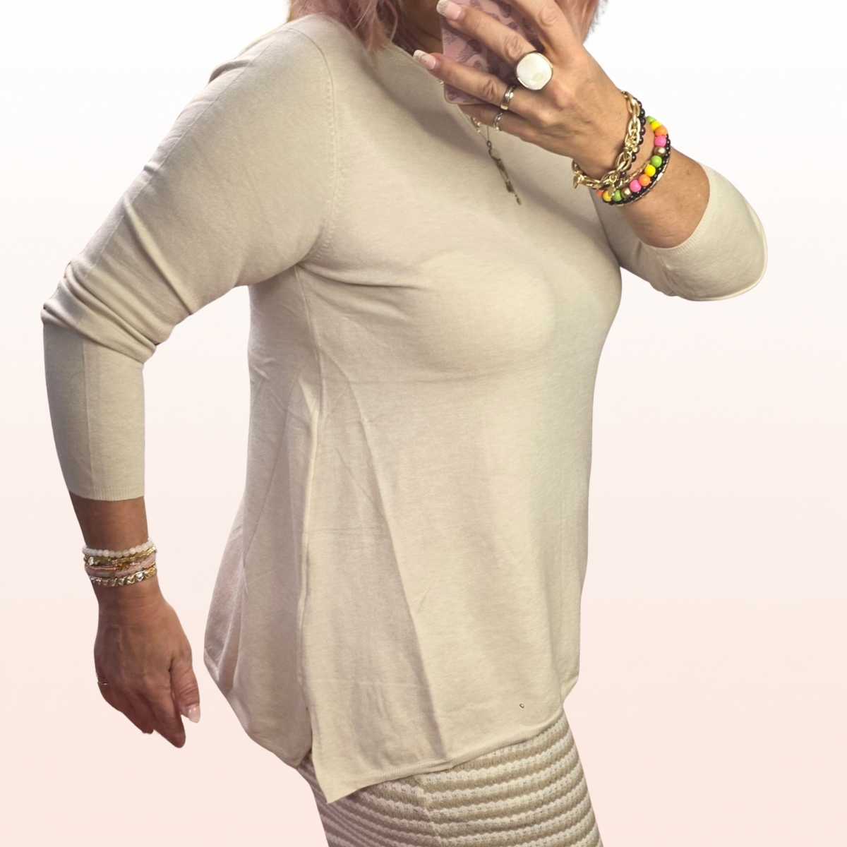 Pulli basicA-Form | Rundhalsausschnitt Beige