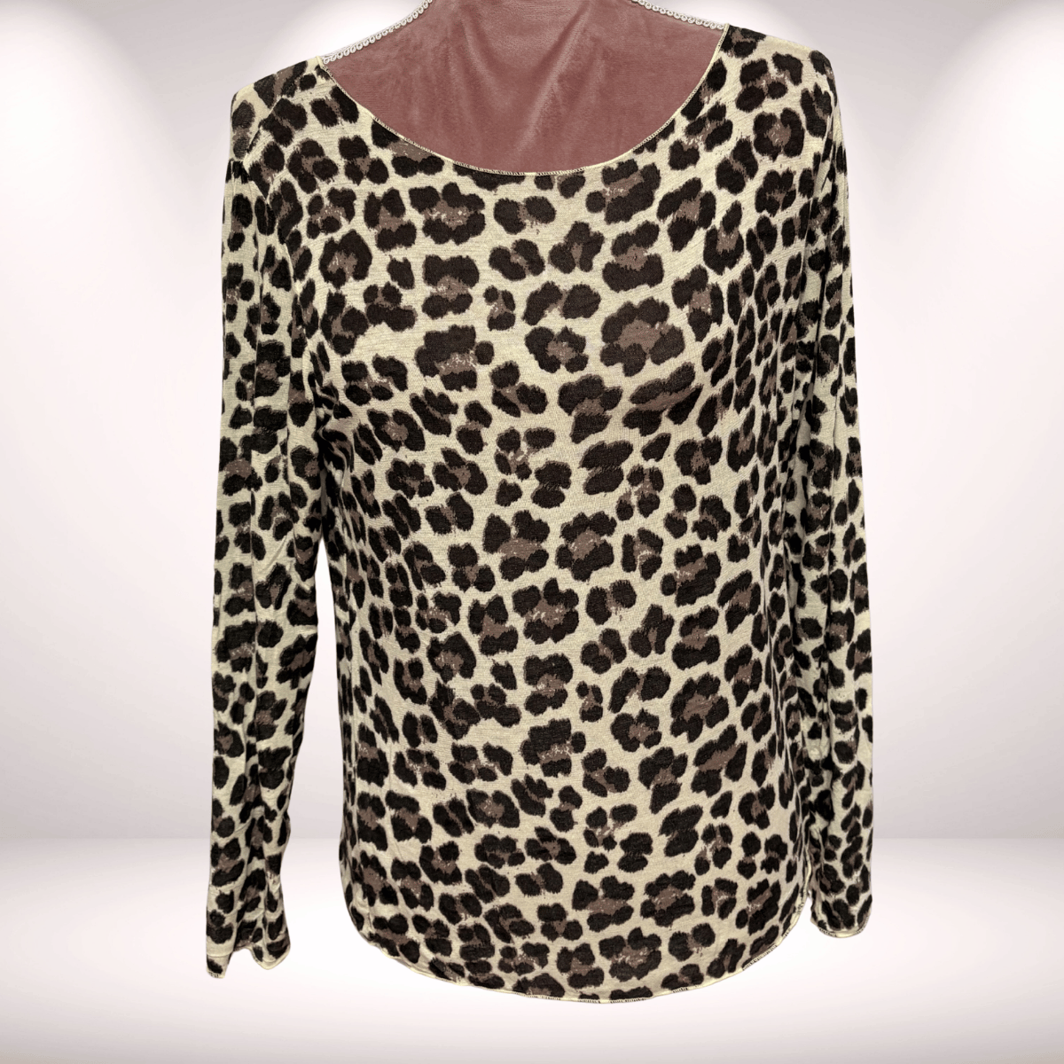 Longsleeve Cashmere – Gelb-Leotaupe