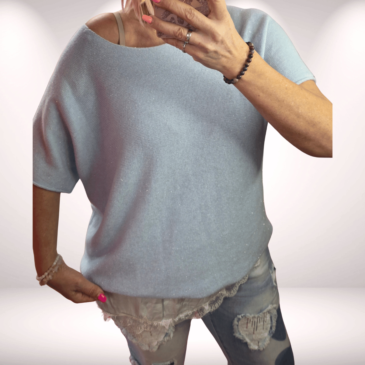 Glitzi kurzarm Lieblingspulli hellblau 