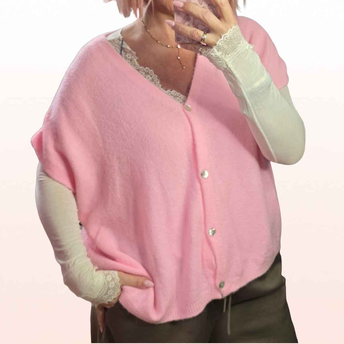Pulunder mit Perlmutknöpfen Rosa