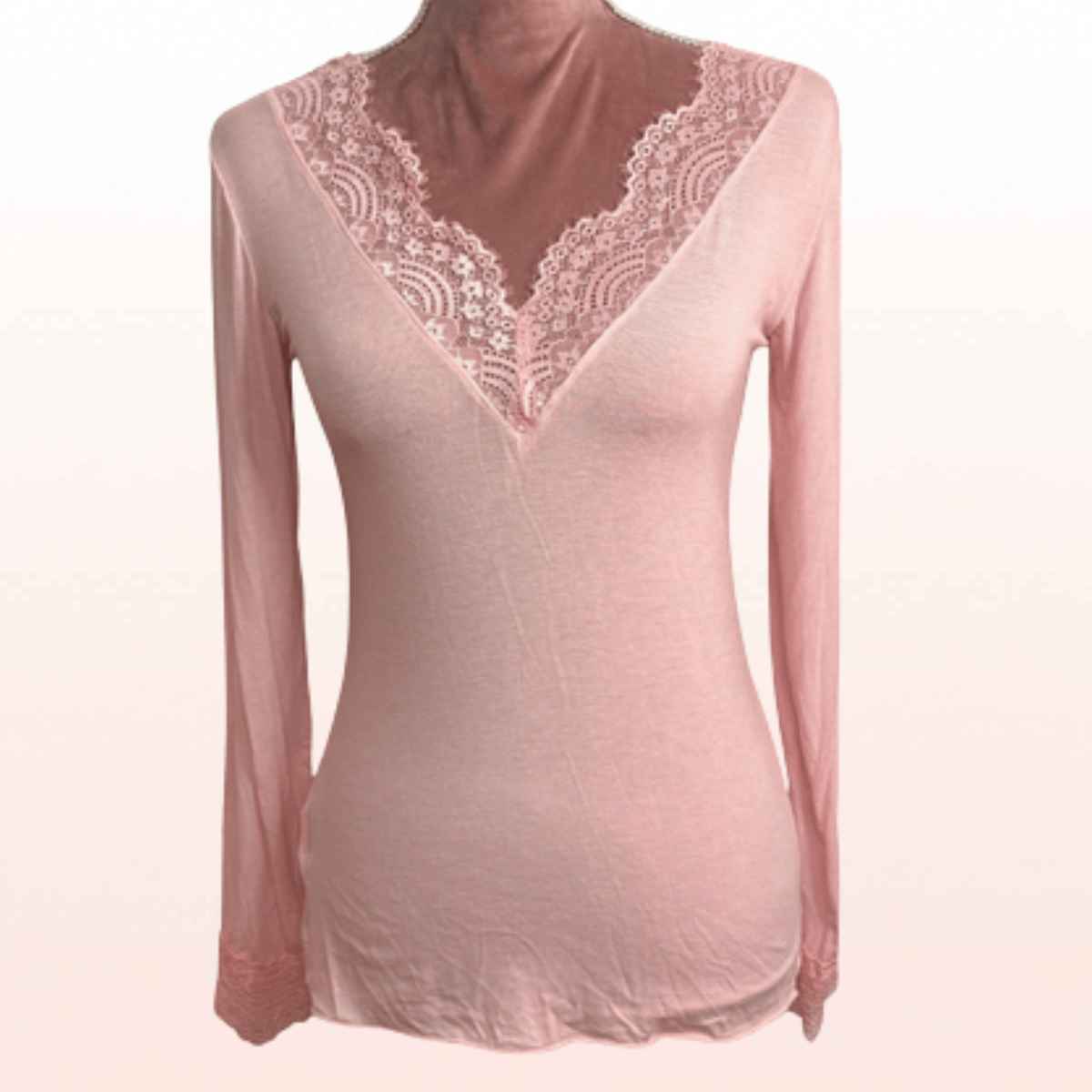Longsleeve Cashmere mit Spitze – Rose