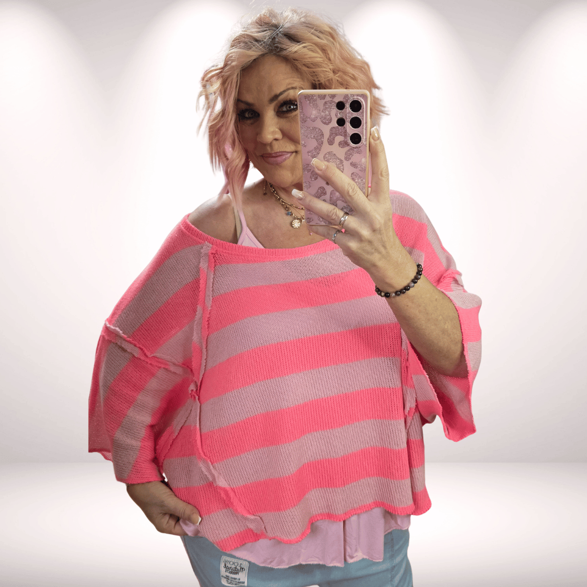 Poncho/Pulli „Stripes“ - Rose-Pink