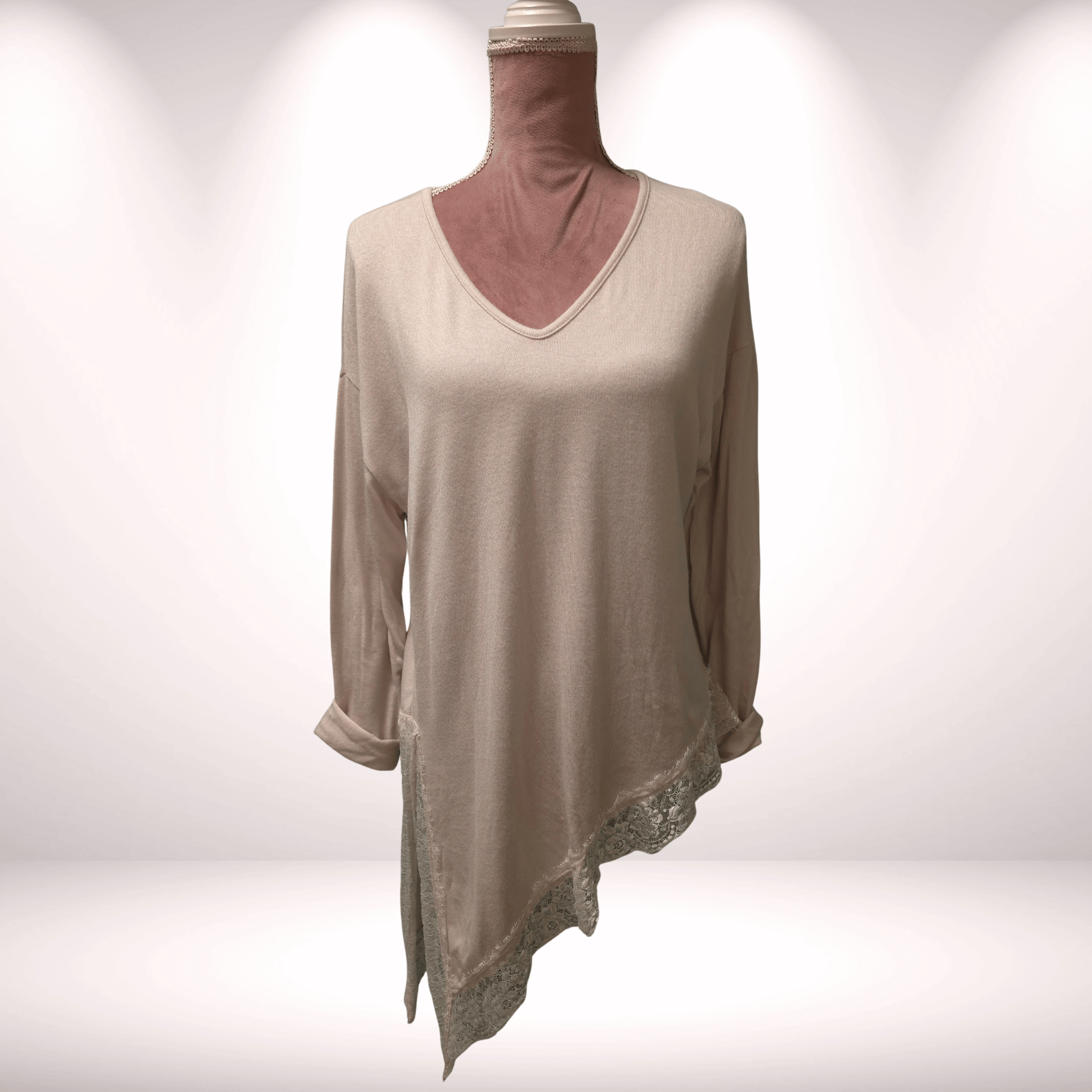 Asymmetrisches Shirt beige Spitze