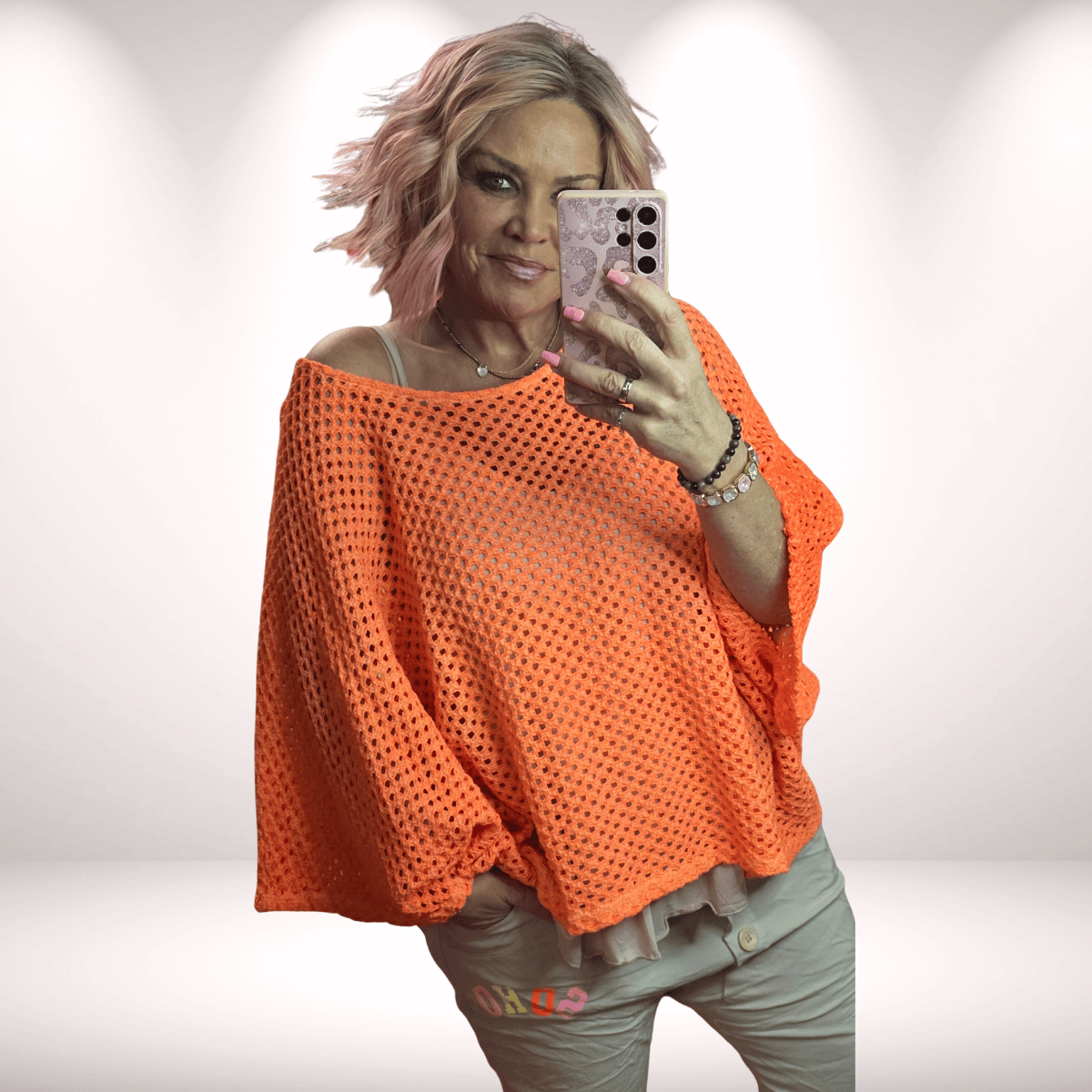 Oversize Netz Poncho Pulli – Neon Orange