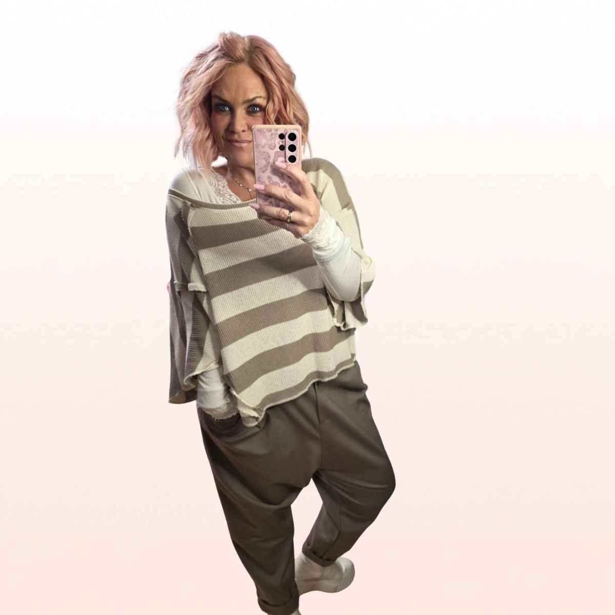 Poncho/Pulli „Stripes“ - Taupe Creme