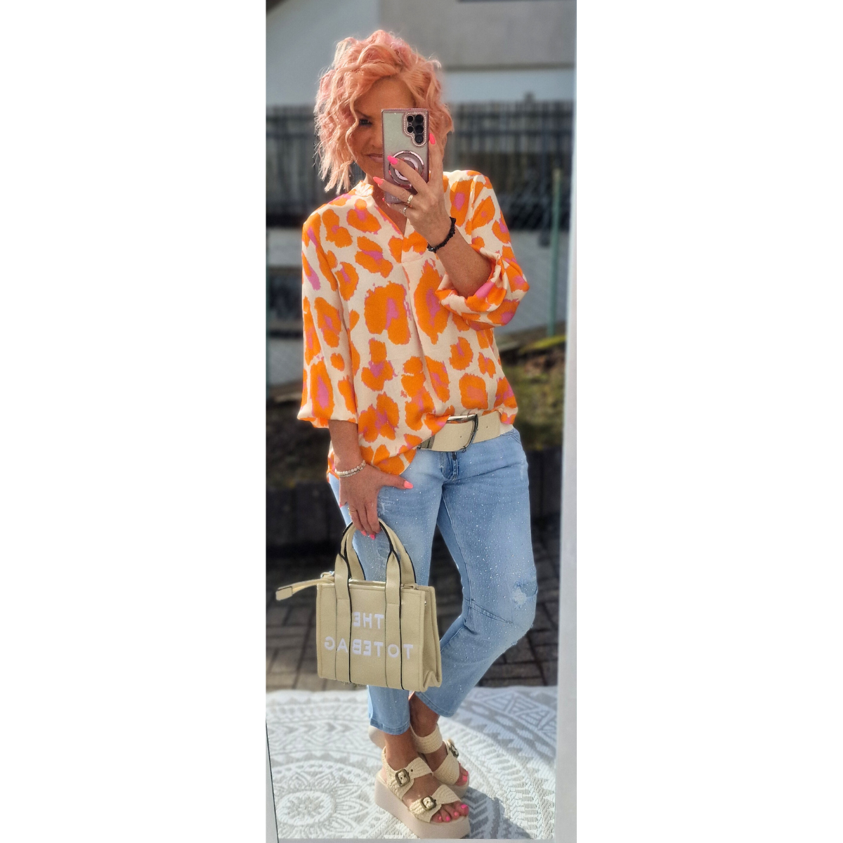 Bluse Pink-Creme Leo