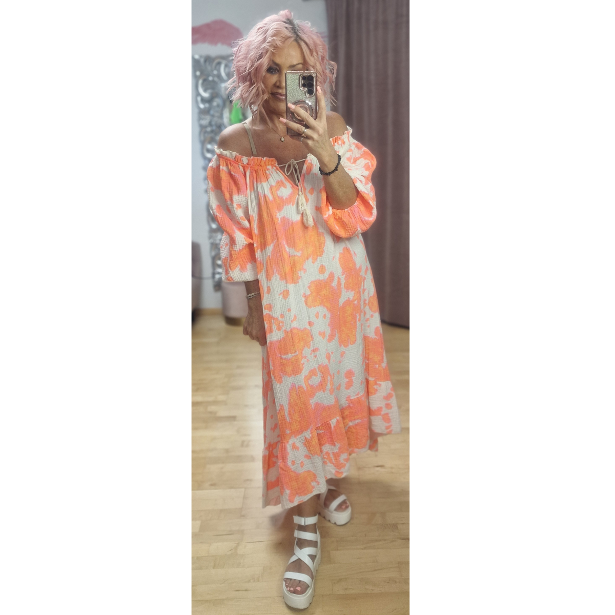  Musselin Kleid long Peachpink