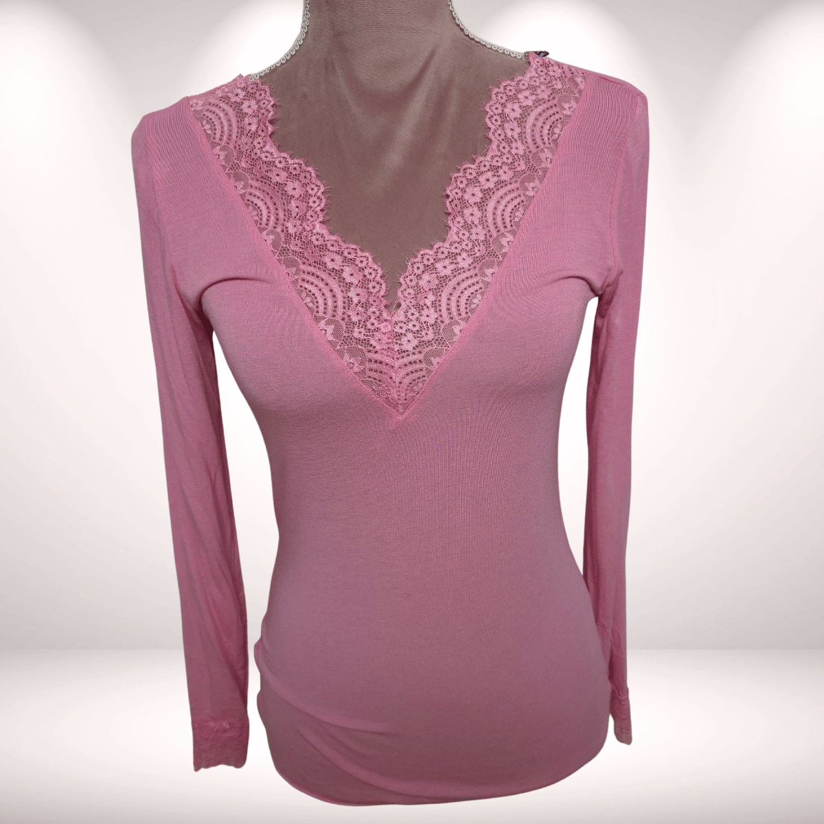 Longsleeve Cashmere mit Spitze - babypink