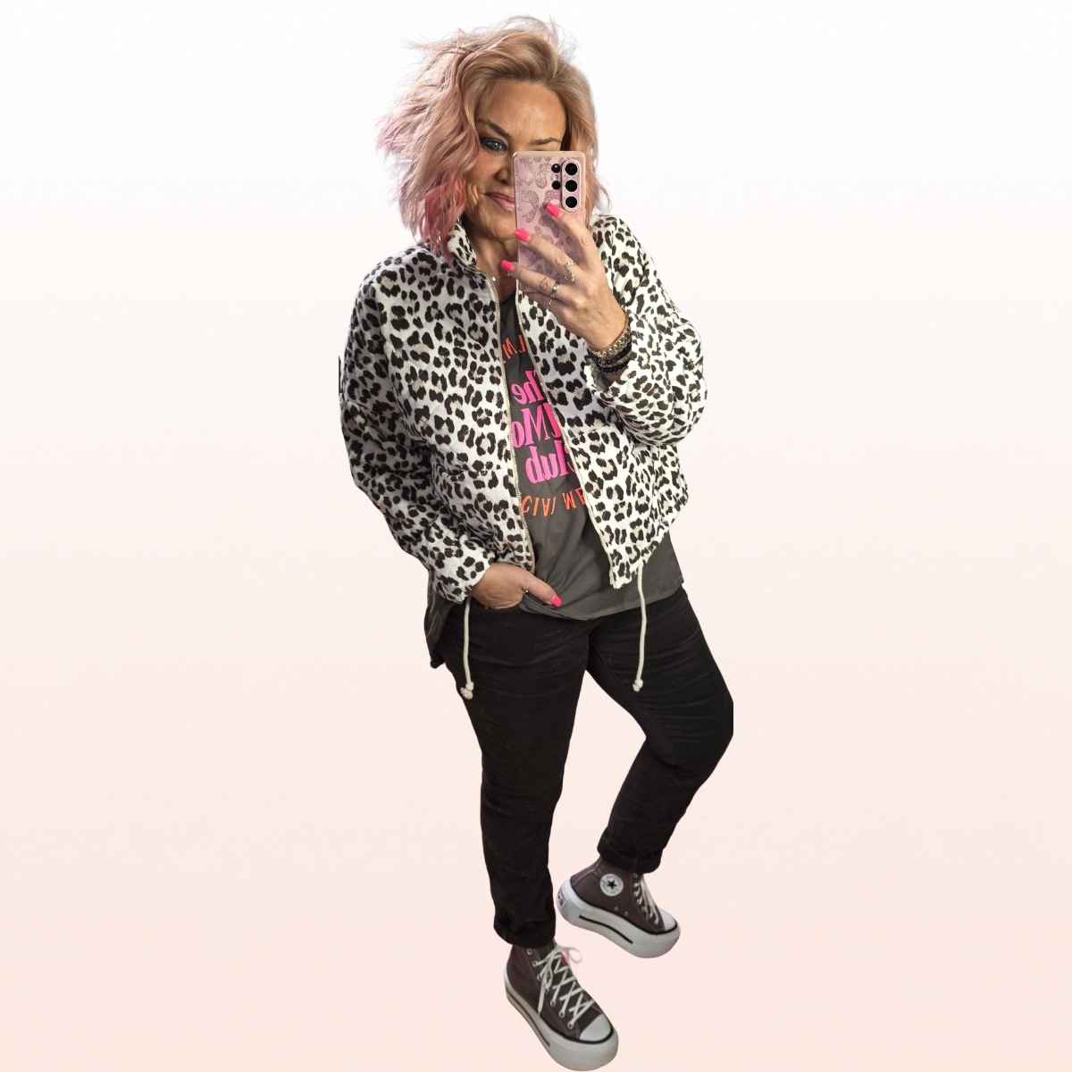 Crop Feincord Leo-Jacke Weiß-Schoko