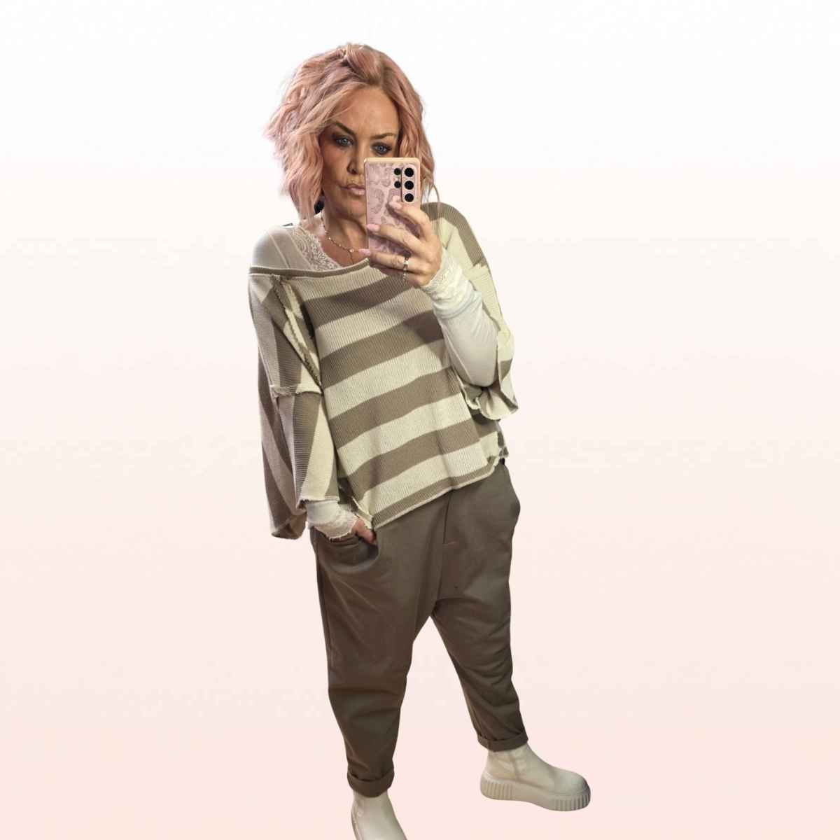 Poncho/Pulli „Stripes“ - Taupe Creme