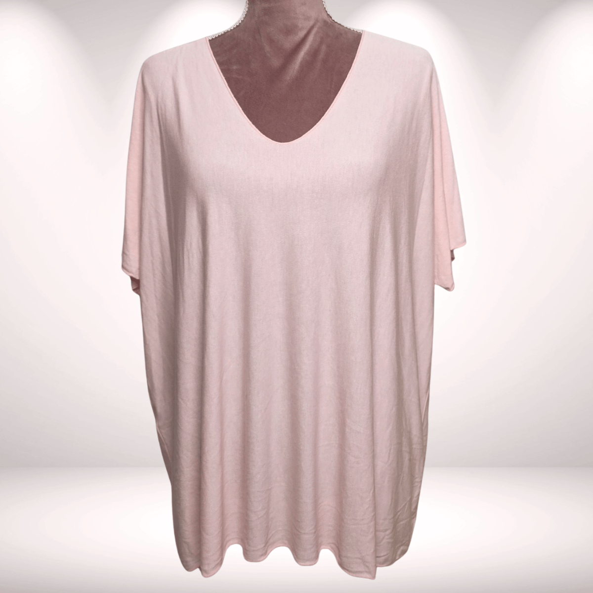 Shirt mit V-Ausschnitt kastig – babyrosa