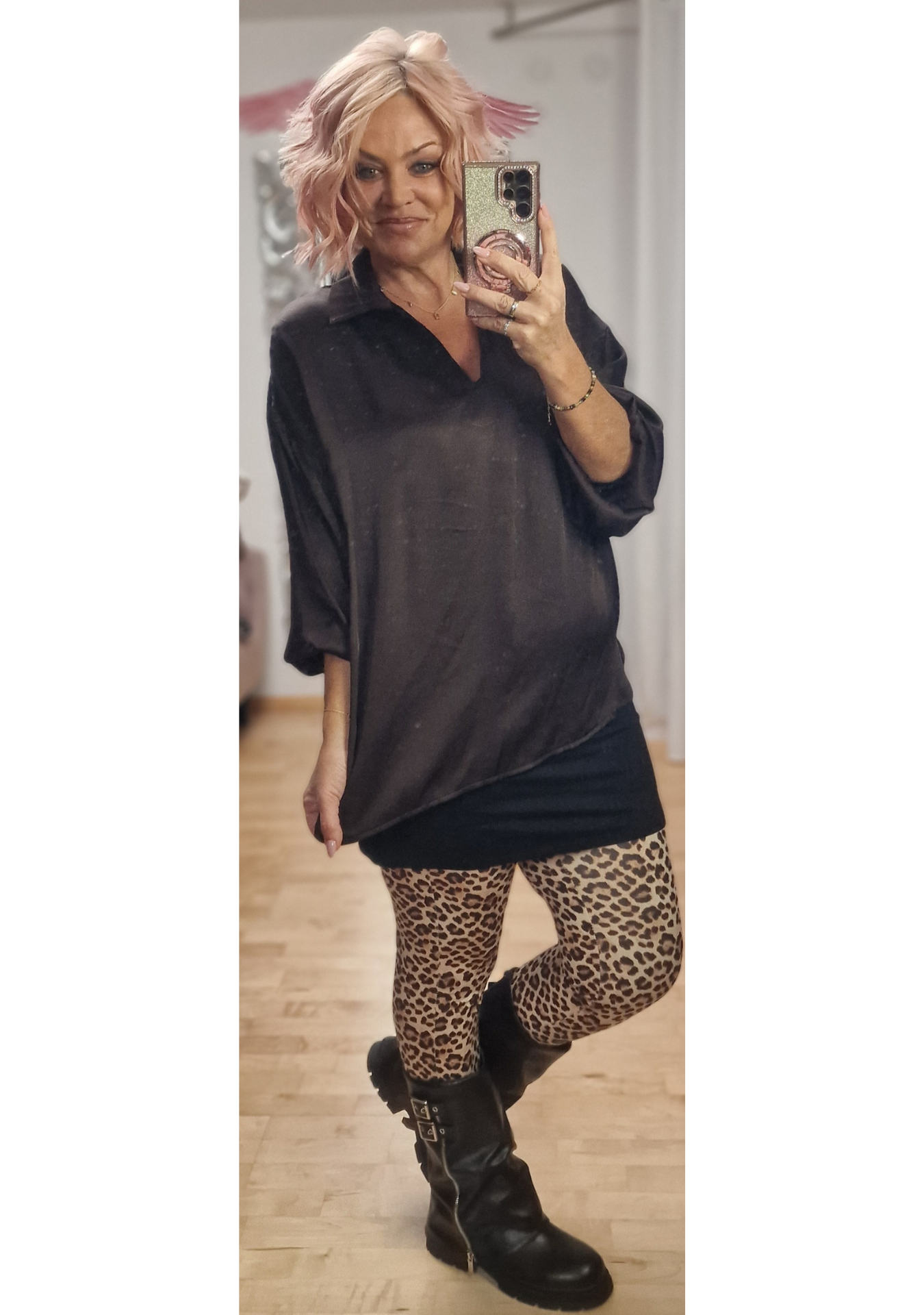 Viscosa Bluse "Schoko" mit Vokuhila-Schnitt 