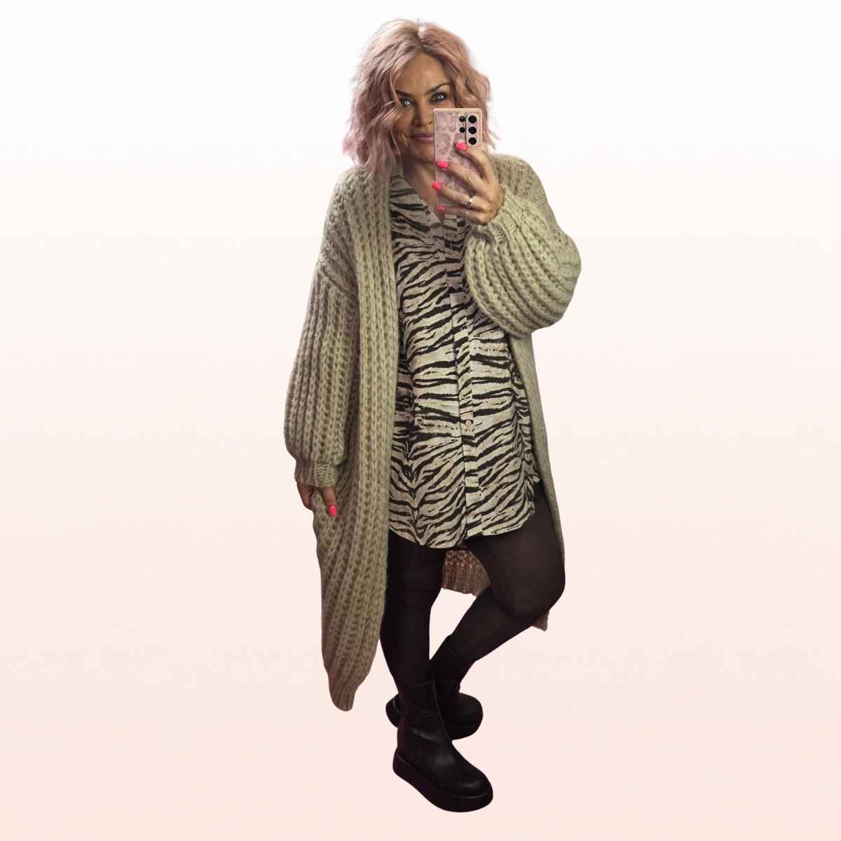 Long Grobstrick Cardigan Beige
