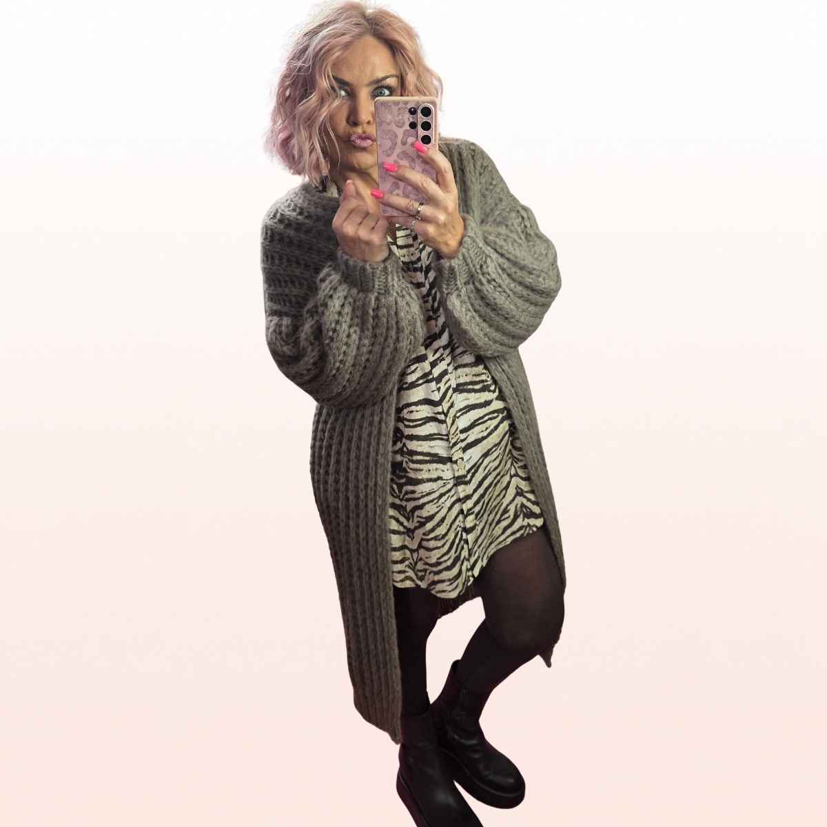 Long Grobstrick Cardigan Taupe