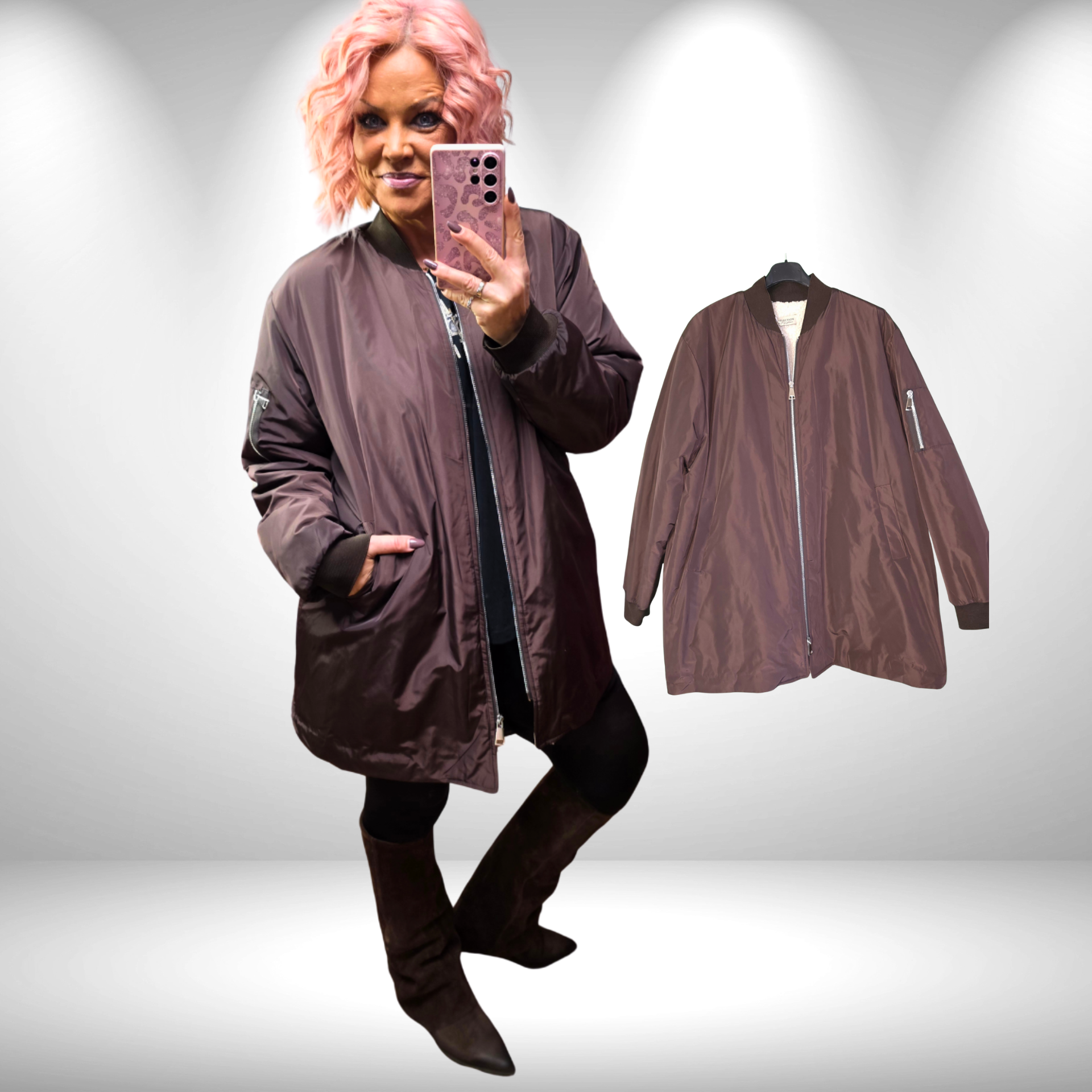 Bomberjacke halblang  mit Teddyfutter Schoko 