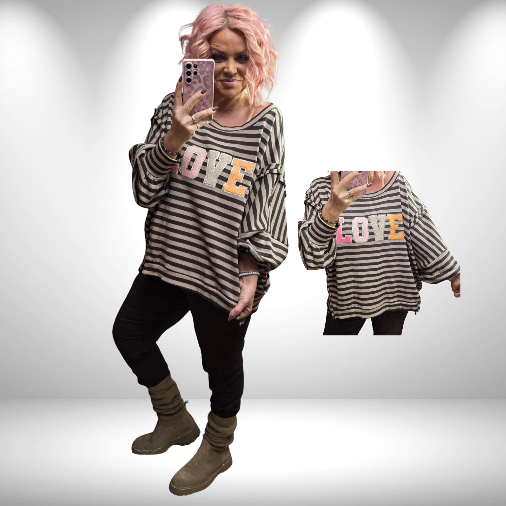 Sweater LOVE Stripes schoko beige 