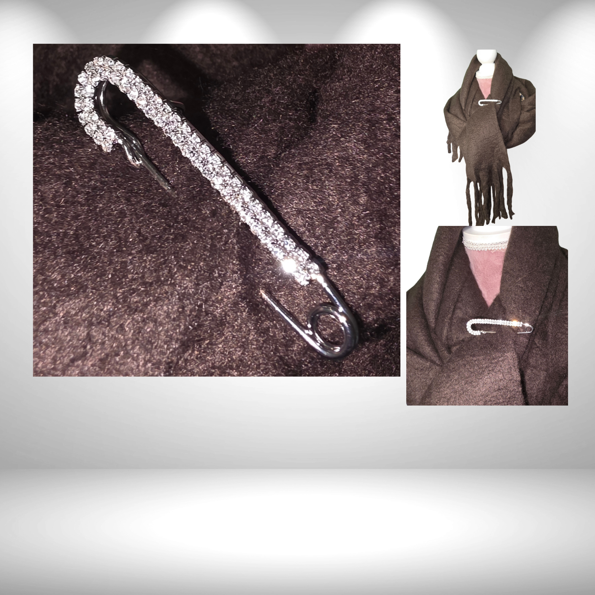 Brosche Silberfarben mit funkelnden Steinen