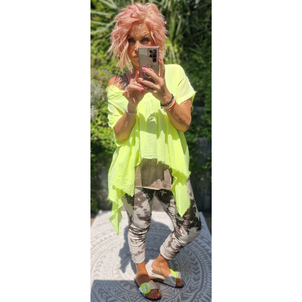  Zipfelbluse Neonpink & Neongelb 