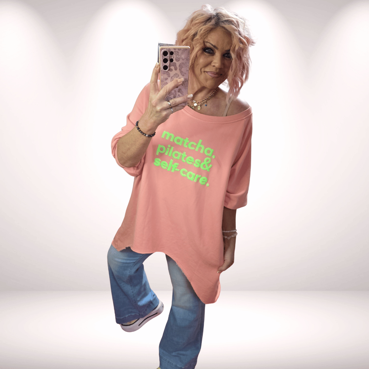 Vokuhila Long Sweaty „Matcha, Pilates & Selfcare“ - Peach